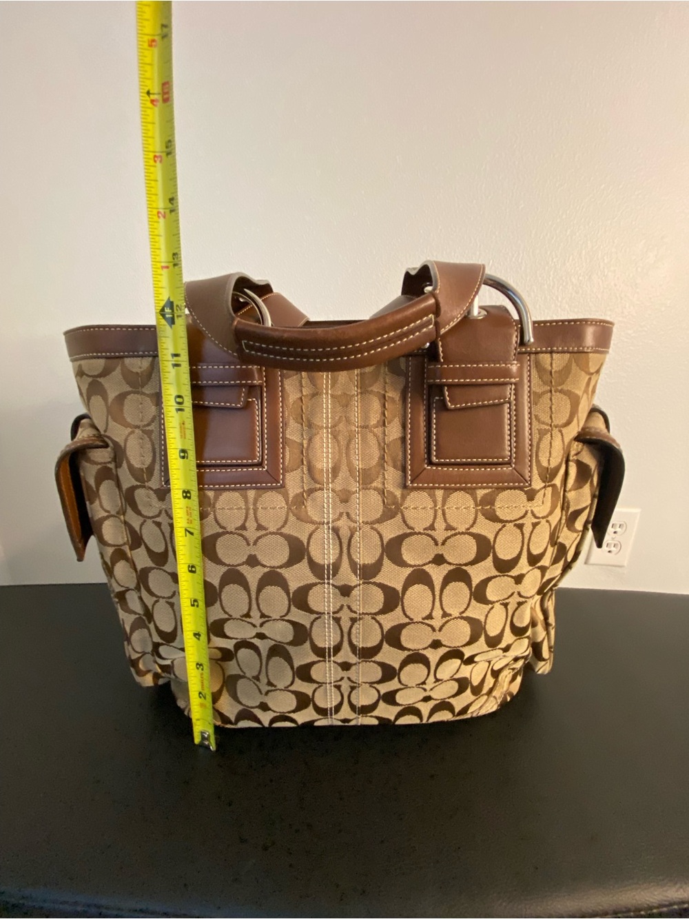 Coach Brown Signature Canvas Travel bag with Leather Trim and side pockets - Picture 10 of 16